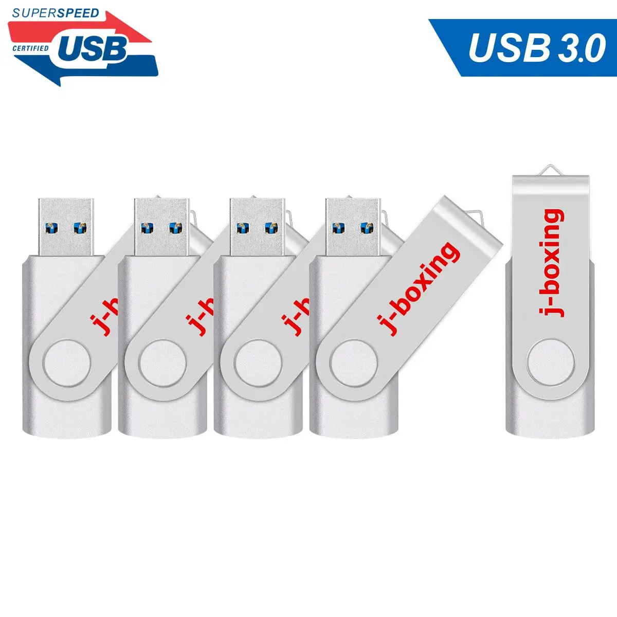 

5 Pack 32GB USB 3.0 Flash Drive 64GB Flash Drives Thumb Drive Keychain 16GB Memory Stick Swivel Jump Drives, External USB Silver