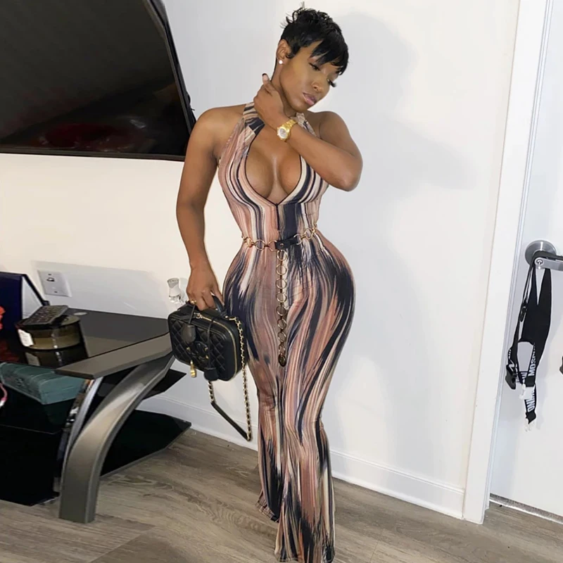 Новинка 2020 весенне-летний женский расклешенный комбинезон без рукавов с лямкой