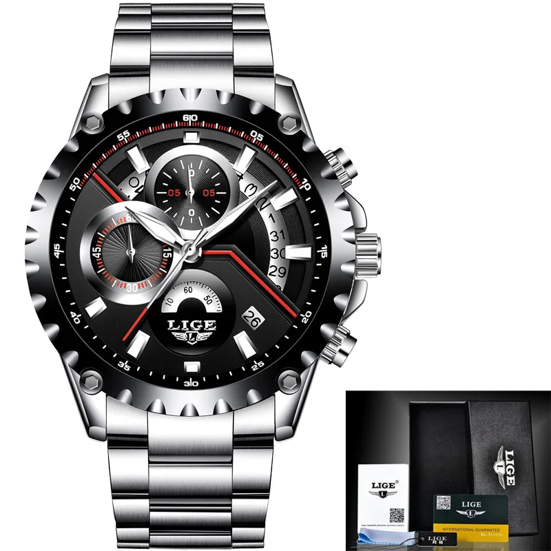 Модные мужские часы LIGE Топ бренд класса люкс Большой Циферблат