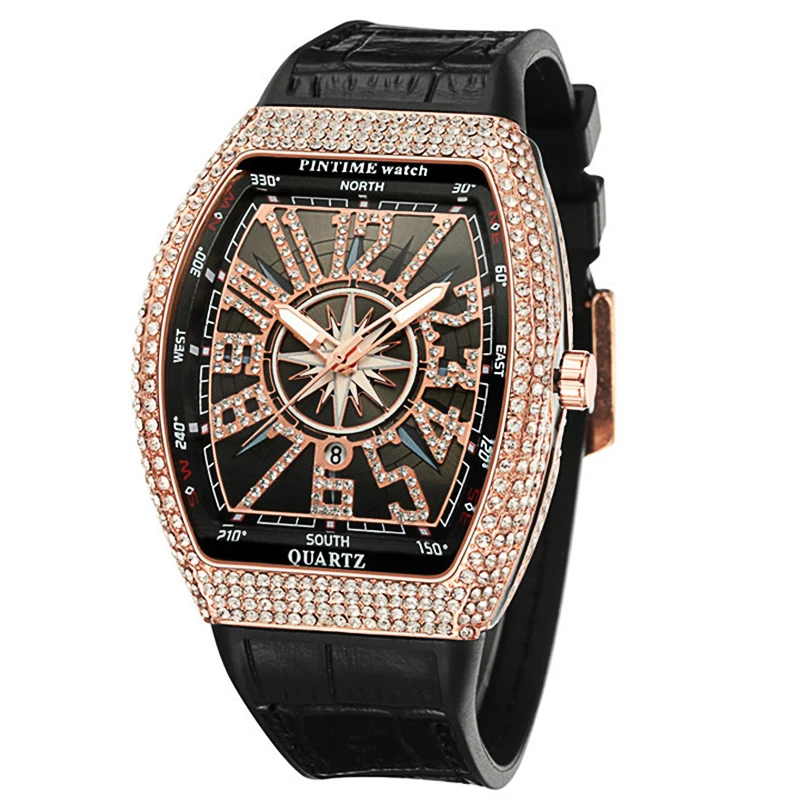 

Часы наручные мужские кварцевые в стиле хип-хоп, креативные Роскошные в стиле милитари, со стразами