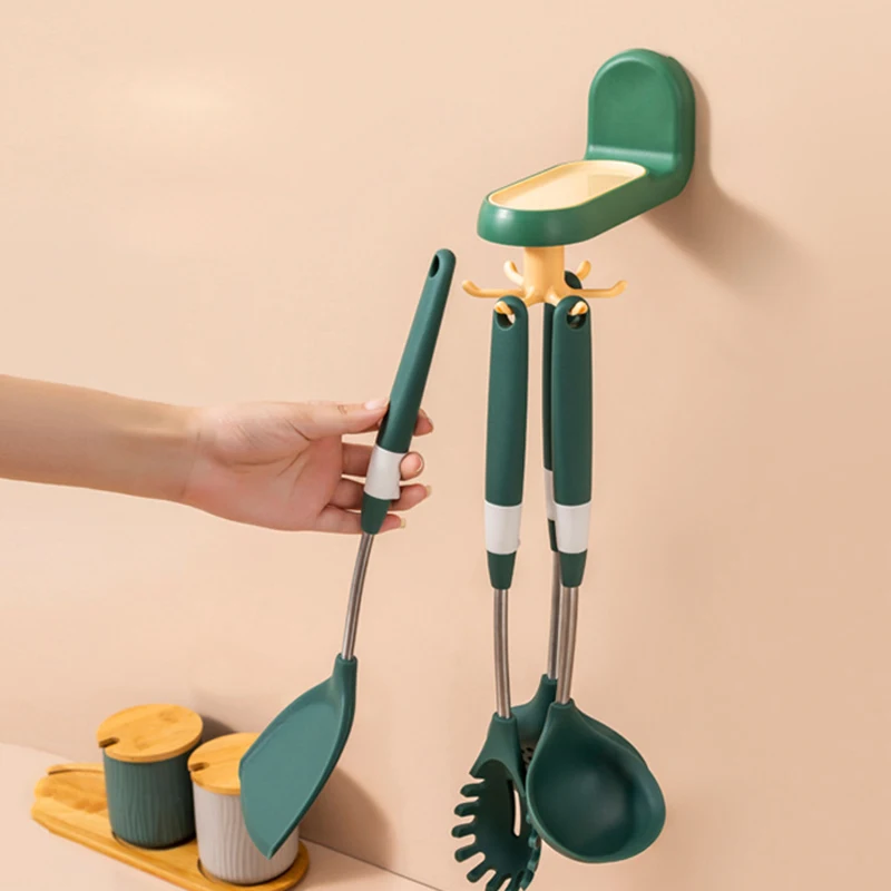 

Multi-Purpose Rotating Hook Kitchen Supplies Free Punching Seamless Shelf Storage Kitchen Cabinet Wall Rack Spatula Spoon Rack