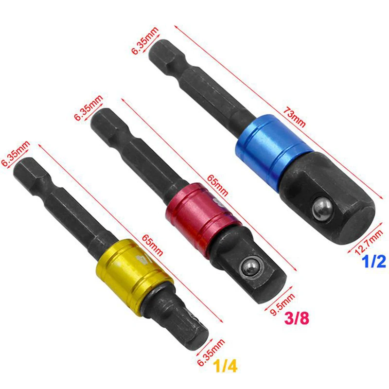 

1/4 3/8 1/2 Electric Wrench Sleeve Head Connection Conversion Rod 3 PCS/Set Hexagonal Shank Bit Socket Adapter