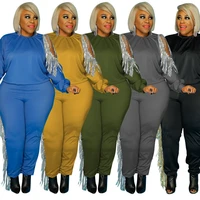 2022 plus size 2 piece sets womens outfits tassel long sleeve pullover and pants sets ladies sey outfits wholesale dropshipping