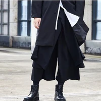mens trousers spring style patchwork nine split trousers mens culottes fake two mens trousers yamamoto style hip hop