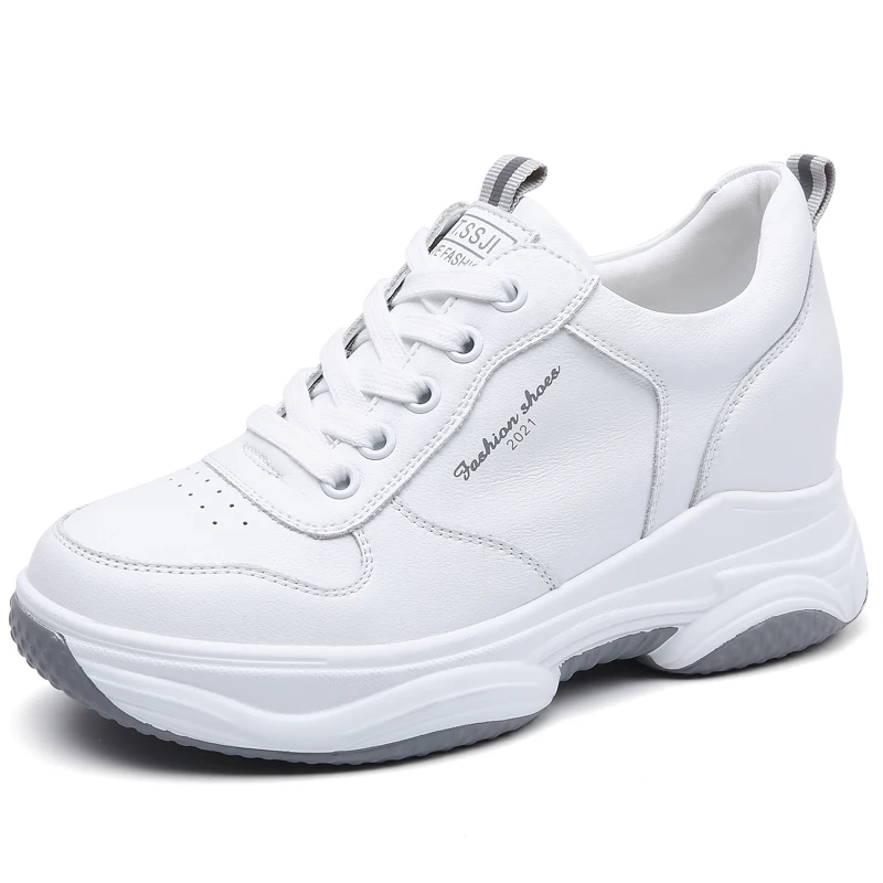 

2021 spring and autumn new leather inner heightening small white shoes sports leisure versatile thick soled women's shoes