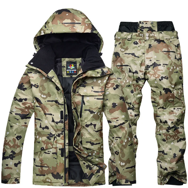 Waterproof Thermal Ski Jackets + Snowboard Snow Pants Men Super Warm Winter Snowboard Camouflage Jacket Set Suit Pant Windproof