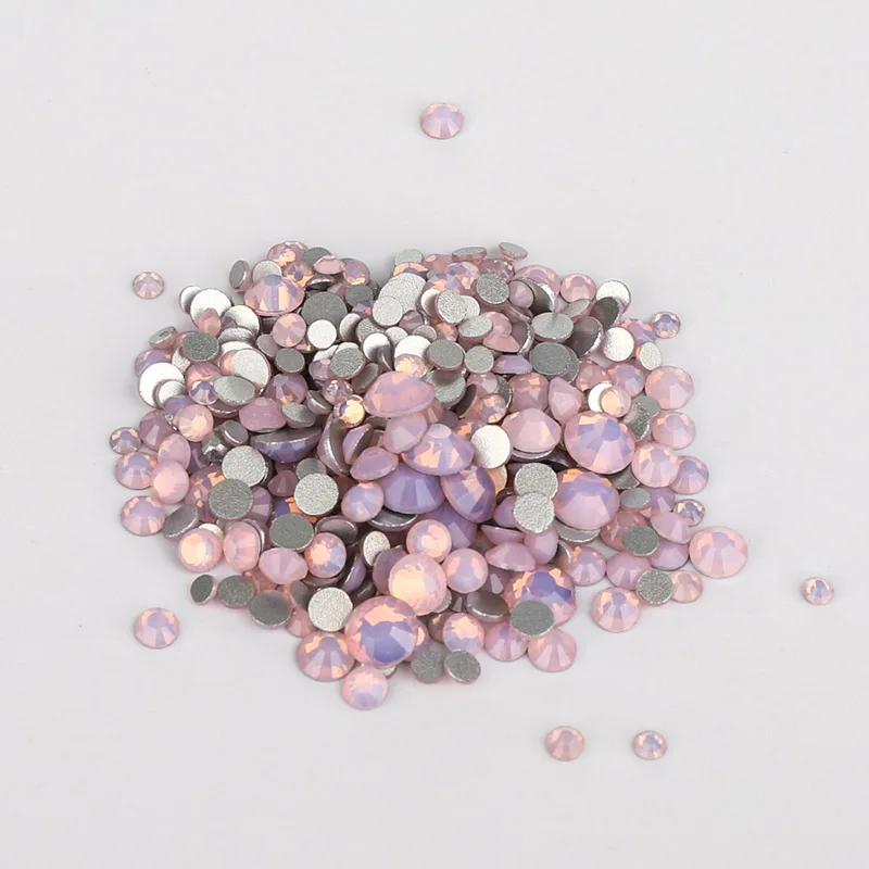 Блестящие Серебряные стразы разных размеров с розовым опалом блестящая основа