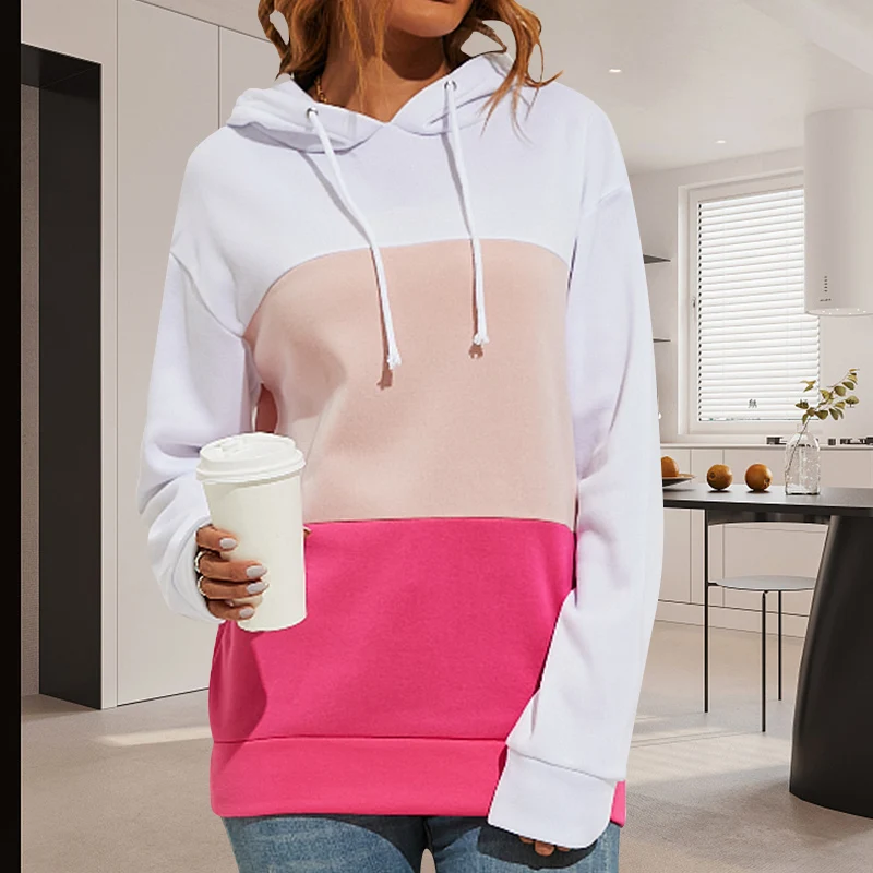 

2021 Autumn Winter Multi Panel Hoodies New Fashion Women's Long Sleeve Hoodie Warm Plush Hooded Sweatshirt Casual Coat Plus Size