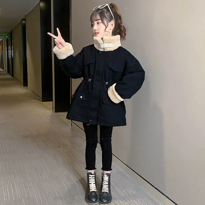 

New girls' cotton-padded winter clothes plus velvet thick cotton-padded clothes Western style girls middle and large children's