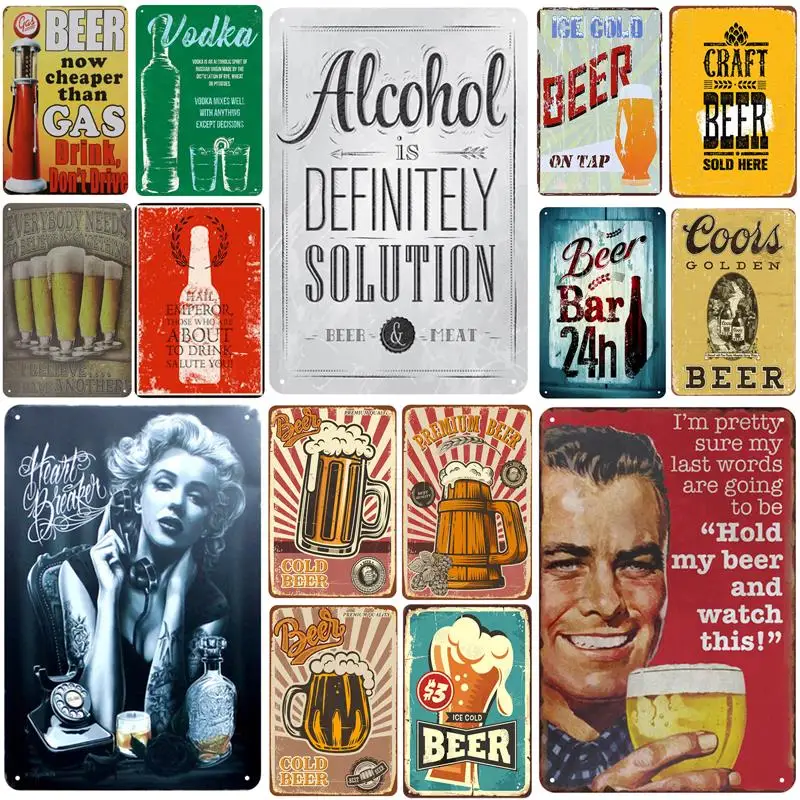 Металлический винтажный жестяной плакат пива булавка потертый Шикарный декор