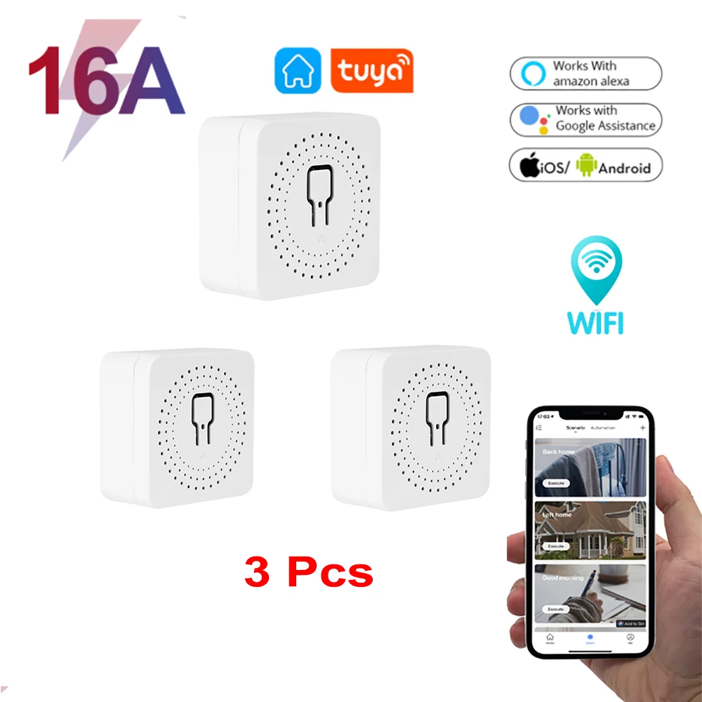 Умный мини переключатель 16 А 3 шт. двухсторонний модуль управления Wi Fi 110 В 220