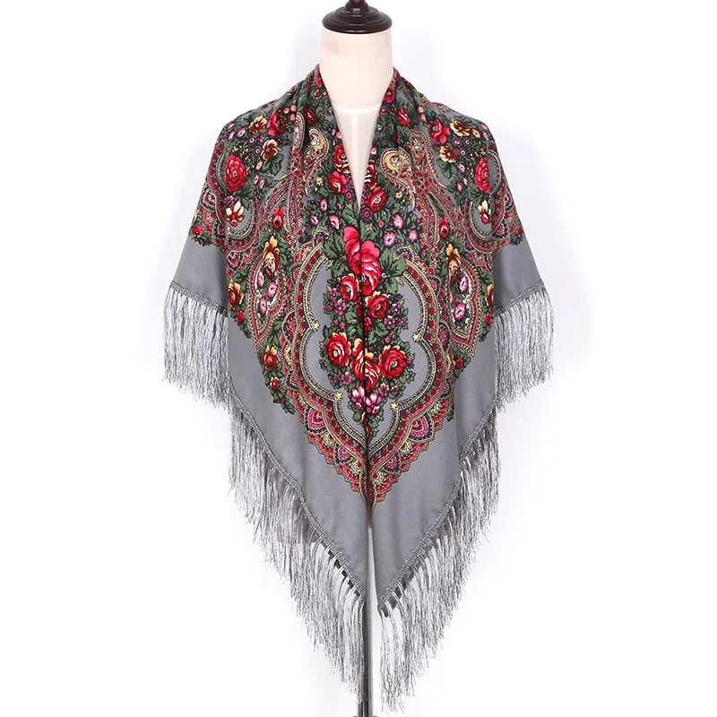 Hot sale Russian Big Size Square Scarf Twill Cotton Long Tassel Spring Winter Shawl Women Female Muslim Pashmina 140*140cm |