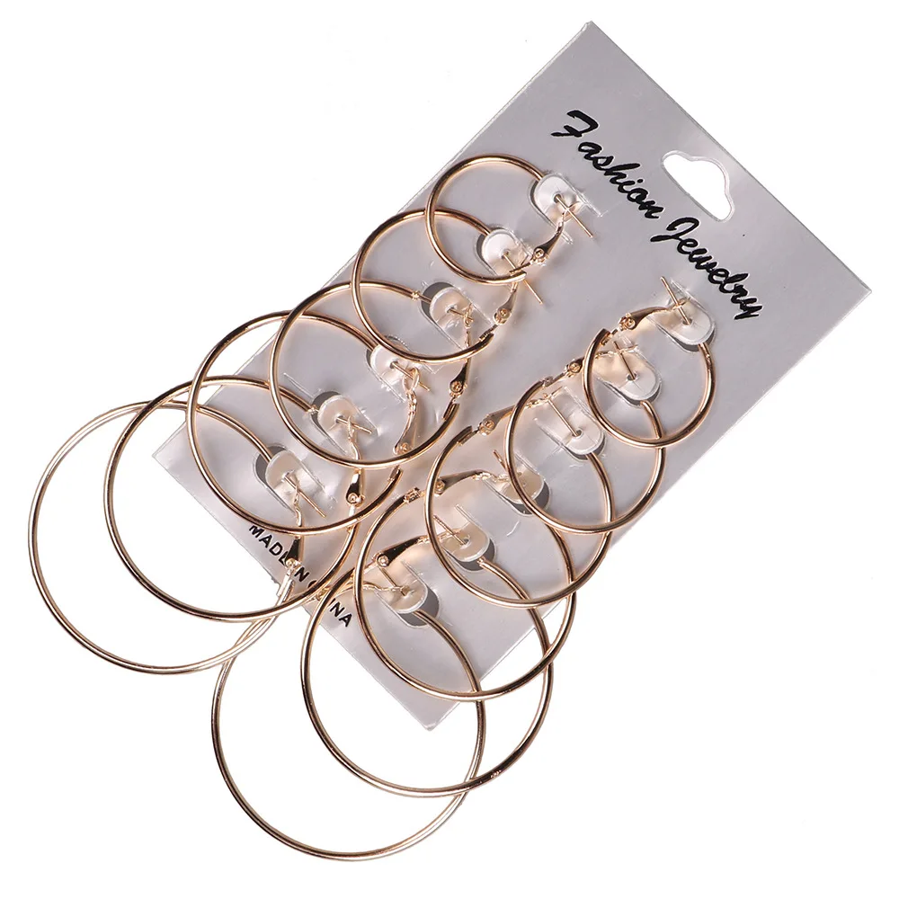 

9 Style 6pair/Set New Punk Gold Silver Color Metal Round Circle Earrings Vintage Female Big Hoop Earrings For Women Jewelry 2020