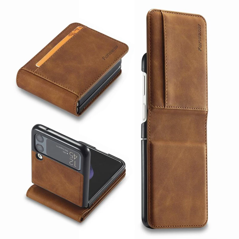 Leather Wallet Case For Samsung Galaxy Z Flip 3 Cover With Card Slots Luxury Magnetic Phone Shell For Samsung Z Flip 4