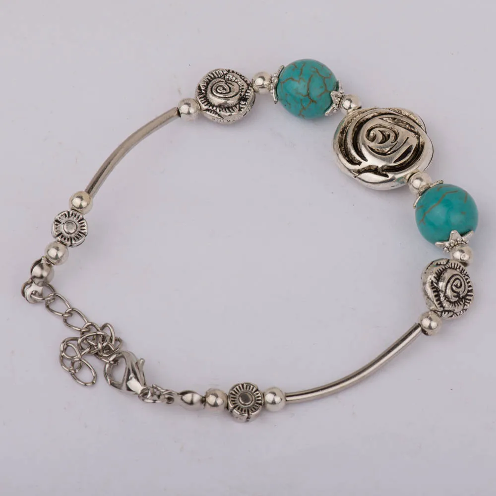 Женский браслет в богемном стиле с синим камнем регулируемое Цветочное сердце