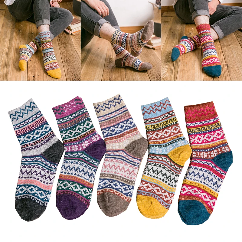 

Winter Thicken Socks Breathable Comfortable Durable Women's Print Warm Rabbit Wool Blends Winter Casual Middle Tube Socks