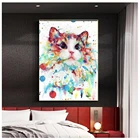 3D картина с акварелью, лицом кошки, 5d, алмазная живопись сделай сам, полноразмерная картина с животными, домашнее животное, 3d картина стразы, вышивка, мозаика, домашнее искусство