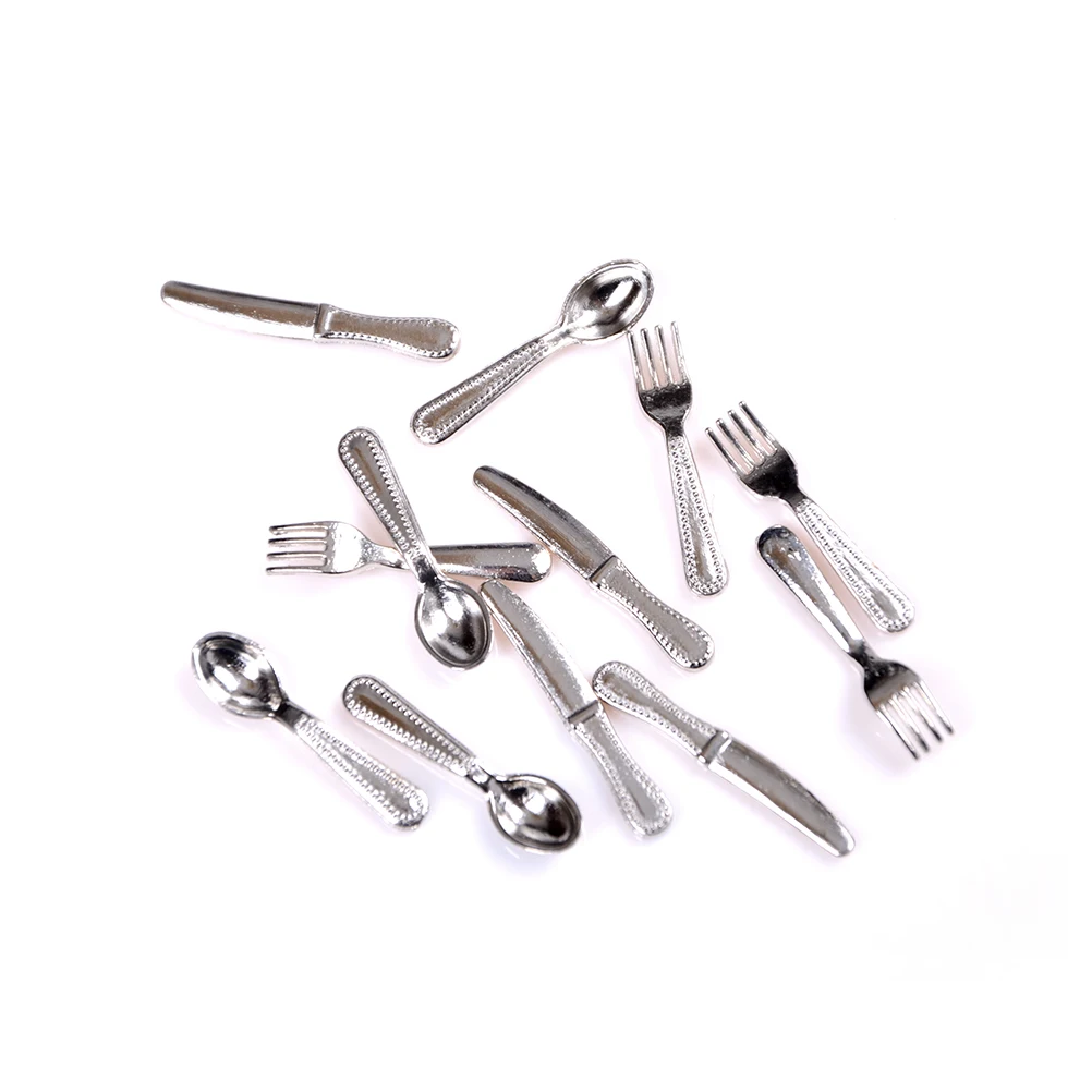 

12PCS/set New Arrival Vintage Dollhouse Miniatures Tableware Mini Cutlery Knife Fork Spoon Childrens Toy Doll House Decor