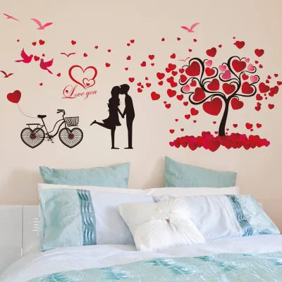 

Romantic Red Love You Quotes Wedding Room Decoration Modern Home Decal Pvc Wall Sticker Love Tree Stickers Bedroom Poster Murals