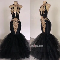 mermaid long prom dresses 2020 gold appliqued lace party dresses backless evening gown robe de soiree