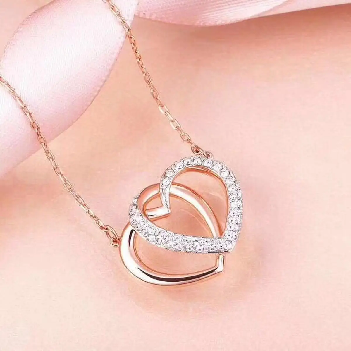 

High Quality SWA Necklace Shape Double-Heart Elegant Women's Necklace Charming fashion jewelry