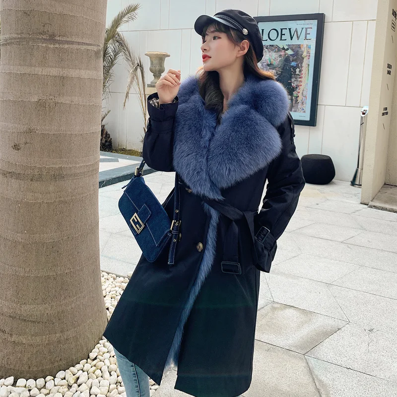 

Women Removable Fox Fur Collar And Liner Long Windbreaker Jacket Parka 2020 Winter New Fashion Overcoat Streetwear Outerwear