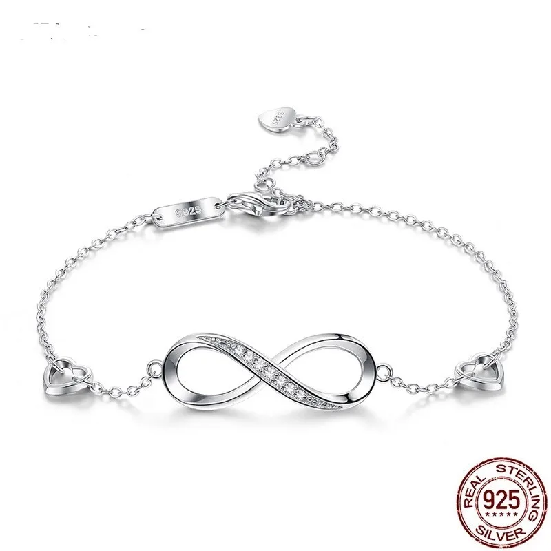 

925 Sterling Silver Bracelet Infinite Love Women's Adjustable Friendship Bracelet Wedding Creative Zircon Bracelet