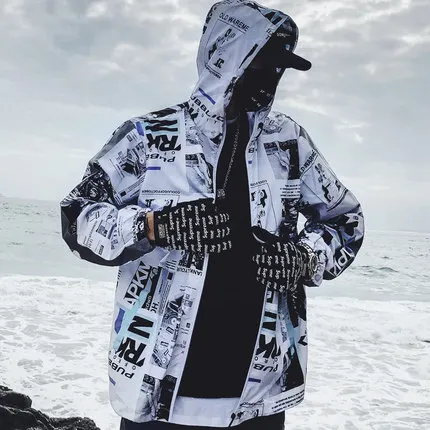 white Harajuku Color Block Jacket Streetwear Mens Hip Hop Windbreaker Jacket Printed Street Dance Jacket Coat Autumn Summer Clothes - Цвет: white