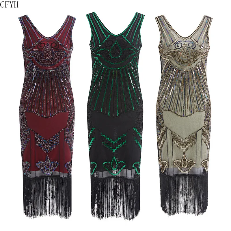 Женское платье с бахромой в винтажном стиле Gatsby 1920 s украшенное пайетками