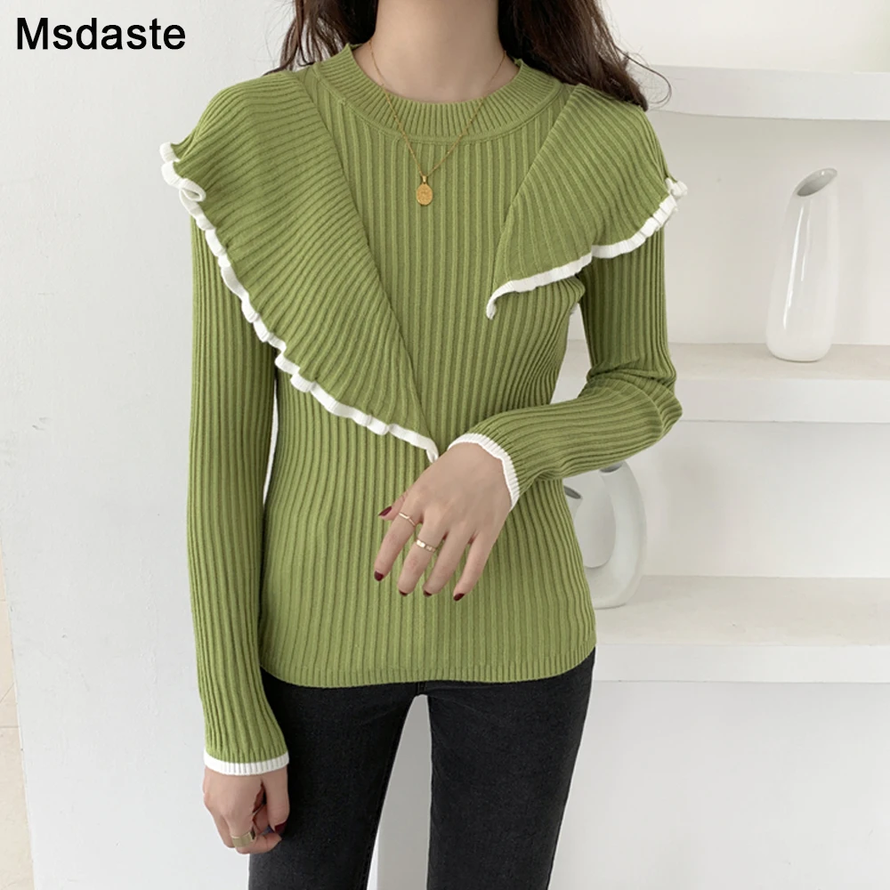New Fashion Ruffles Design Women Sweaters Female Pullovers Top Knitted Sweater Slim Long Sleeve Ladies Tops Autumn Spring Knit | Женская