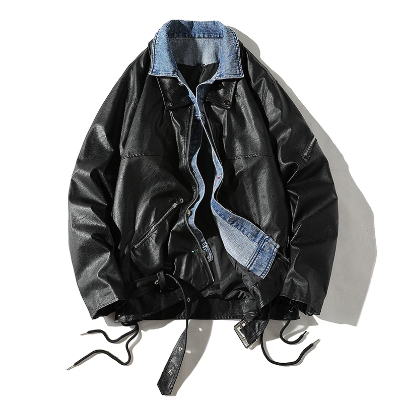 

Bomber Jackets Men PU Motorcycle 2021 Spring Autumn Fashion Hip Hop Tracksuit Jacket Coat Men Windbreaker Jacket Male With Belt