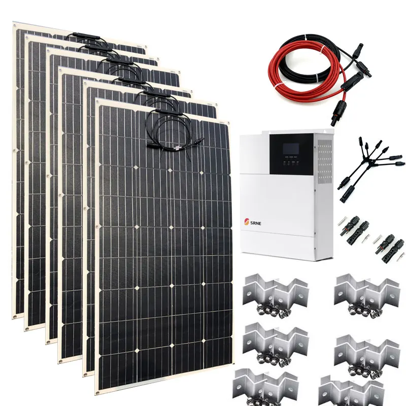 Etfe Solar Panel Kit Complete With Mount  3KW 110v 220V MPPT Hybrid Inverter Controller Car Camping Caravan Boat Mortorhome RV