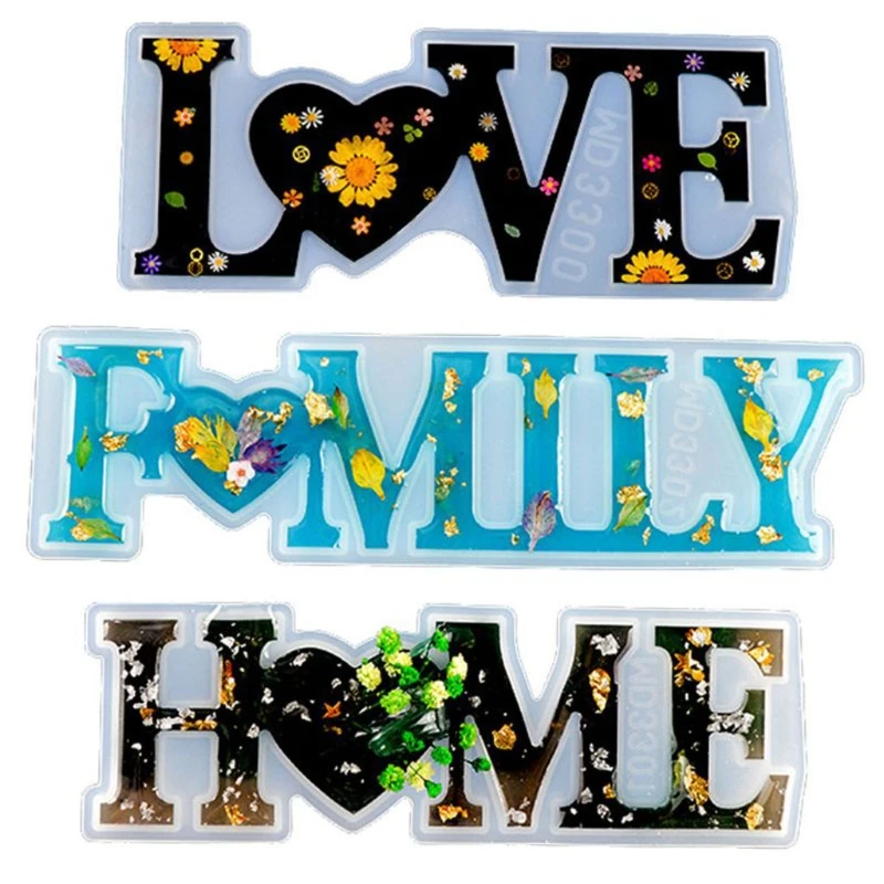 

4 Pack Alphabet Mold Silicone Resin Letter Molds with Love Home Family Love Signs Epoxy Resin Molds DIY Table Home Decor