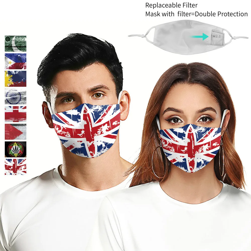 

Digital printing national flag adjustable protective mask dust and haze filter adult mask Replaceable filter element