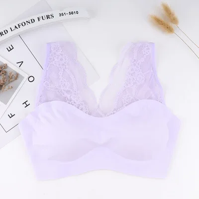 Queenral Бесшовные бюстгальтеры для женщин нижнее белье отжимать Bralette BH беспроводной бюстгальтер s m l xl сексуальное кружевное белье - Цвет: Lightpurple