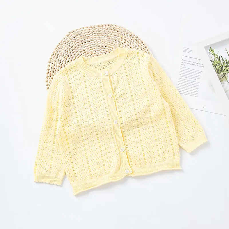 

Girls' air-conditioning shirt summer thin top baby Knitted cardigan sun protection clothing cotton long-sleeved jacket P4717