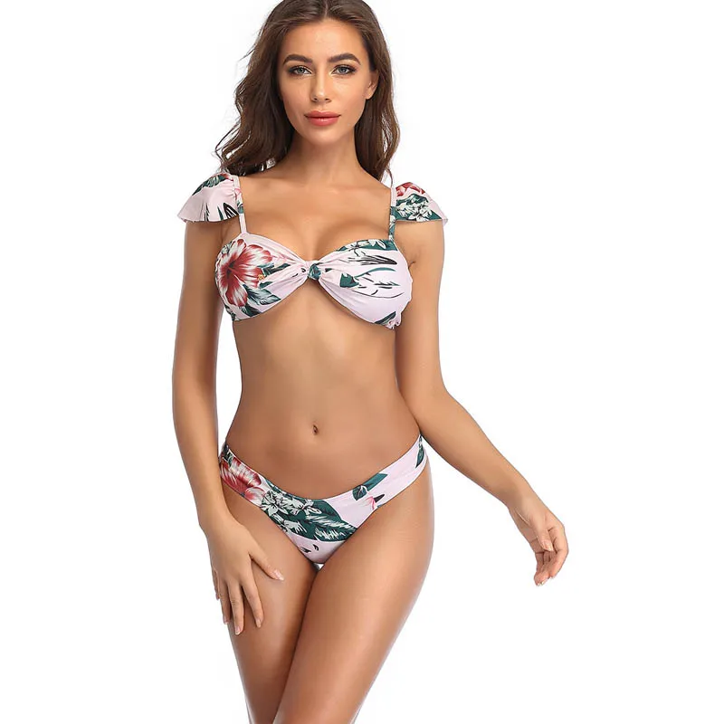 

Print Bikini Women Swimwear Push Up Swimsuit High Waist Biquini Halter Backless Bathing Suit Ruffle Beach Wear Summer