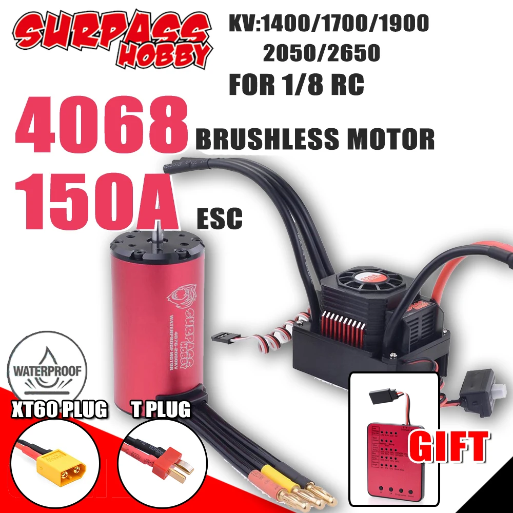 

SURPASS HOBBY 4068 водонепроницаемый бесщеточный двигатель T/XT60 разъем 1/8 A ESC программная карта для RC автомобиля Tamiya Traxxas Slash Scx24