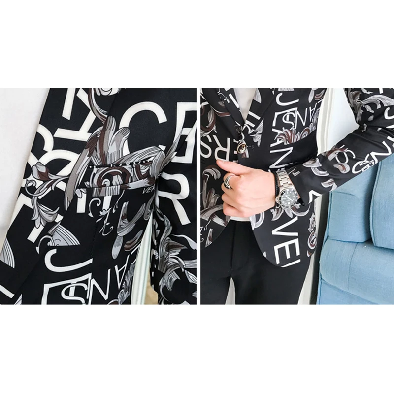 

Blazers Slim Fit Men Spring Autumn Fashion Print Suit Jacket Stage Costume Party Prom Nightclub Singer Host Ball Dancer Barber