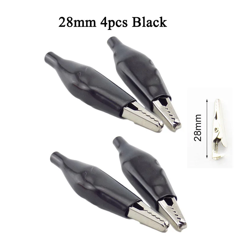28mm 4pcs Black Электрический зажим-крокодил испытательный кабель металлический измерительный прибор зажим измерительный щуп Крокодил черный красный чехол мото велосипед DIY 28 мм/35 мм/45 мм - Цвет: 28mm 4pcs Black