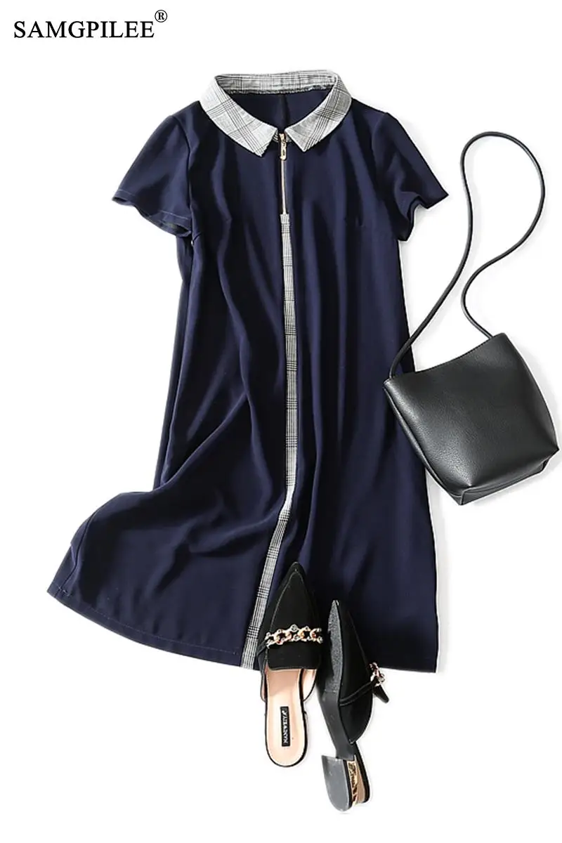 

Polo Dresses Women Summer 2020 Casual Dress A-line Patchwork Short Sleeve Appliques Empire Polo Dress Women Summer Sundress 3XL