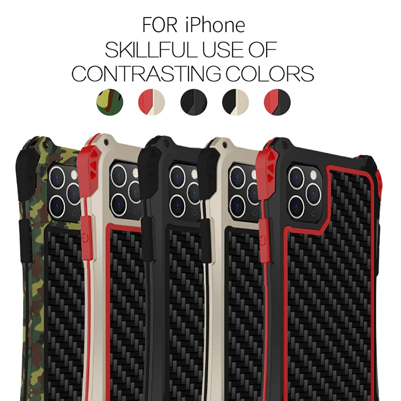 

For Apple iPhone 11 Pro Max 5S 5SE 6S 7 8 Plus XS XR XS Max X R-JUST AMIRA Shockproof Carbon Fiber Metal Armor back Case Cover
