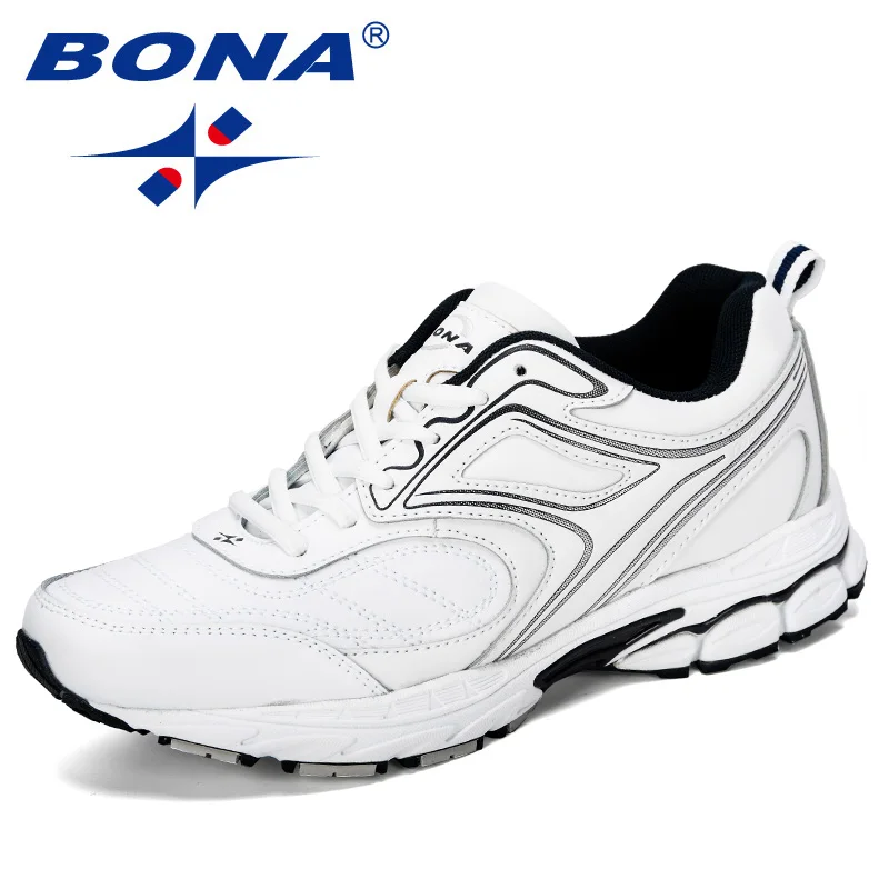 White deep blue BONA/Новинка года; Дизайнерские мужские кроссовки для занятий на открытом воздухе; повседневная обувь на подушке; Мужская обувь для отдыха, увеличивающая рост - Цвет: White deep blue