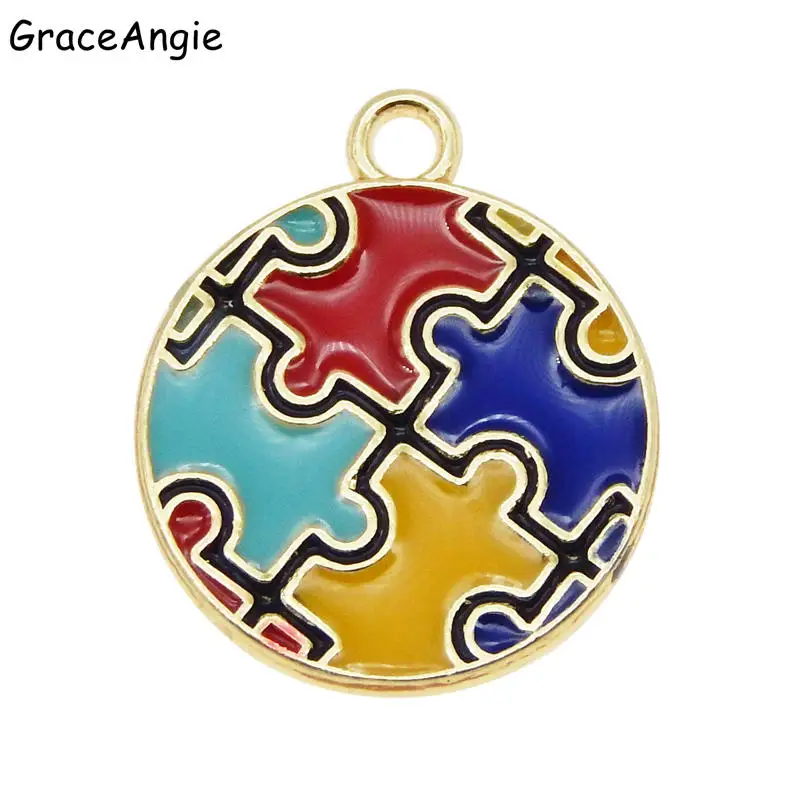 

6pcs Enamel autism pendant Colorful Jewelry Making DIY Handmade Craft Puzzle Piece Charms For Bracelet Earrings Cute Gift DIY