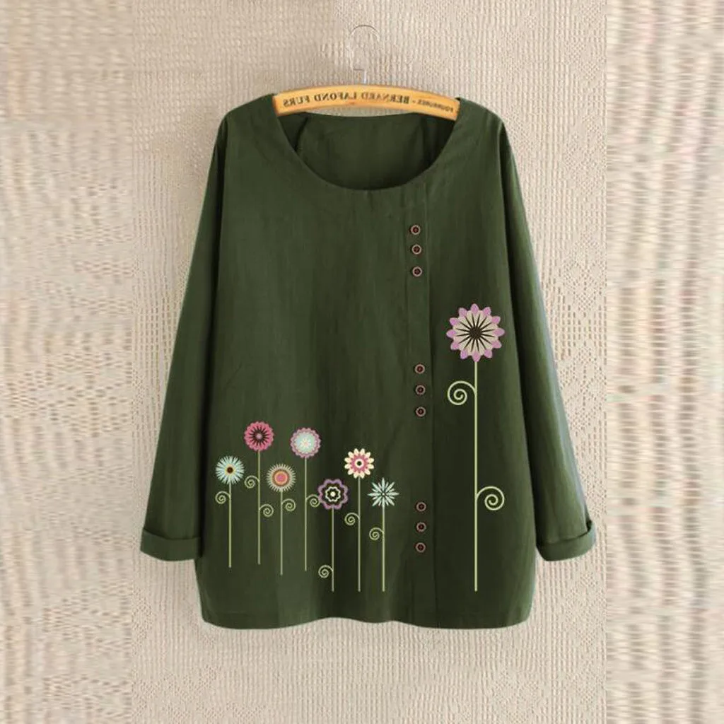 Женская футболка с длинным рукавом хлопок лен плюс размер круглый вырез Топ для