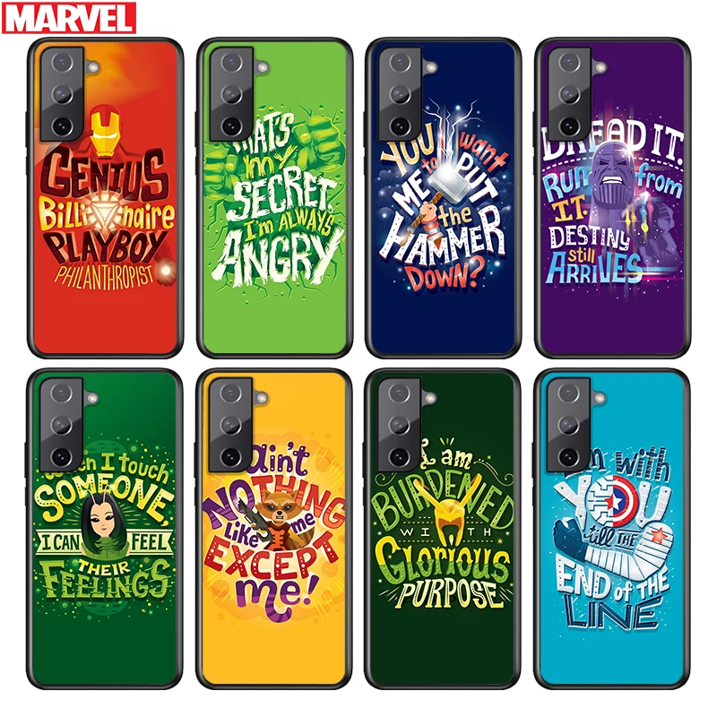 

Marvel superhero text For Samsung Galaxy S21 S20 FE S10e S10 S9 S8 S7 S6 Ultra Plus Lite 5G Edge Black Soft Phone Case