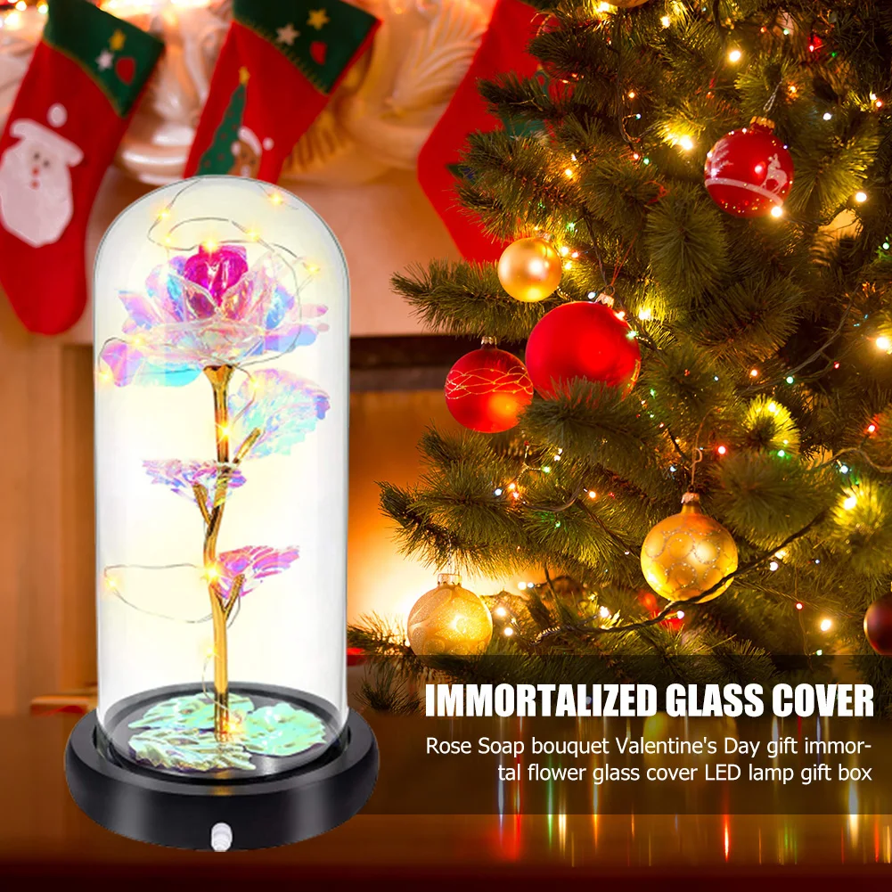 

LED Colorful Gold Foil Eternal Rose Glass Cover Luminous Flower Mom Gift