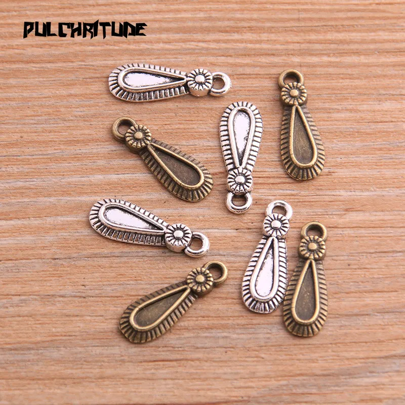 

20PCS 8*21mm New Product Two Color Water Drops Charms Flower Pendant Jewelry Metal Alloy Jewelry Marking