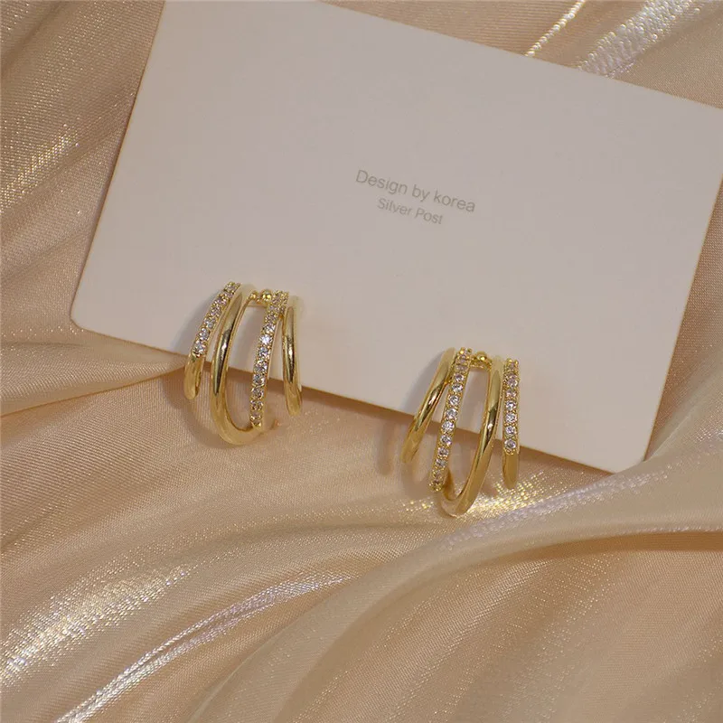

2021 New Arrive 14K Real Gold Personality Stud Earrings for Women Cubic Zircon ZC Earrings