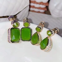 high quality women light luxury peridot green gem earrings side micro inlaid purple cubic zirconia retro earrings gifts jewelry